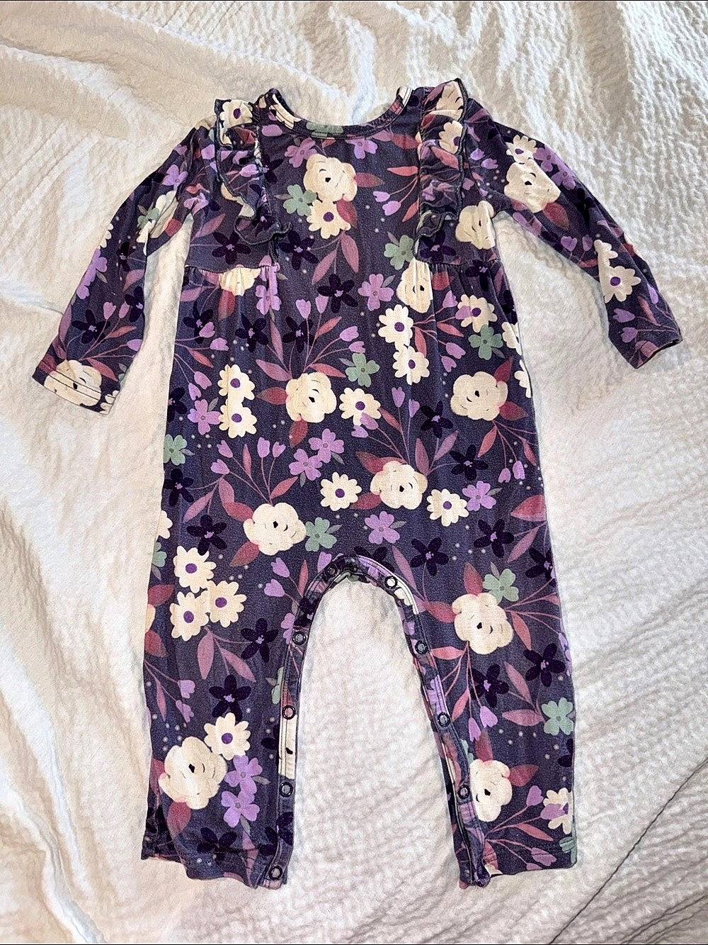 Little Sleepies Purple Floral coverall long sleeve Romper 6-12 months